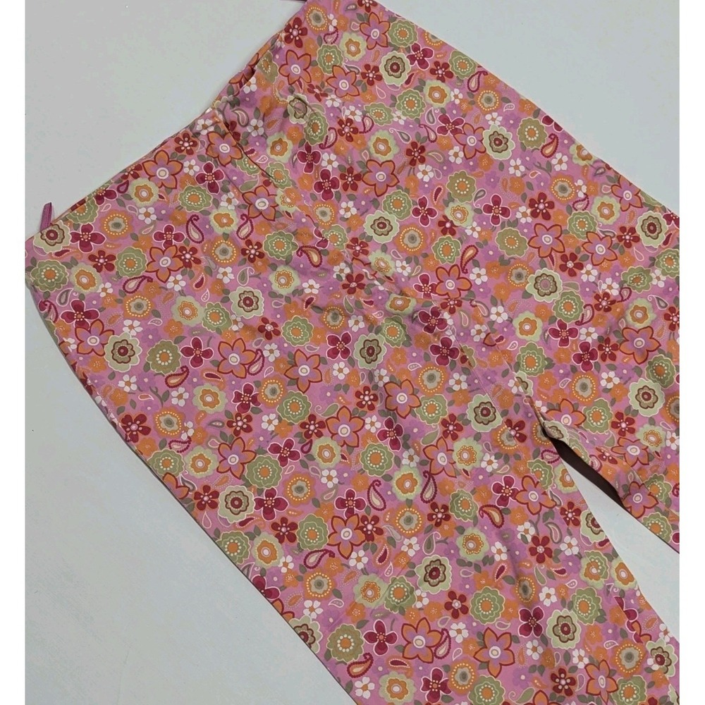 Y2K Groovy Retro Boho Hippie Pink Festival Floral Capri Pants Size 14 Raphael